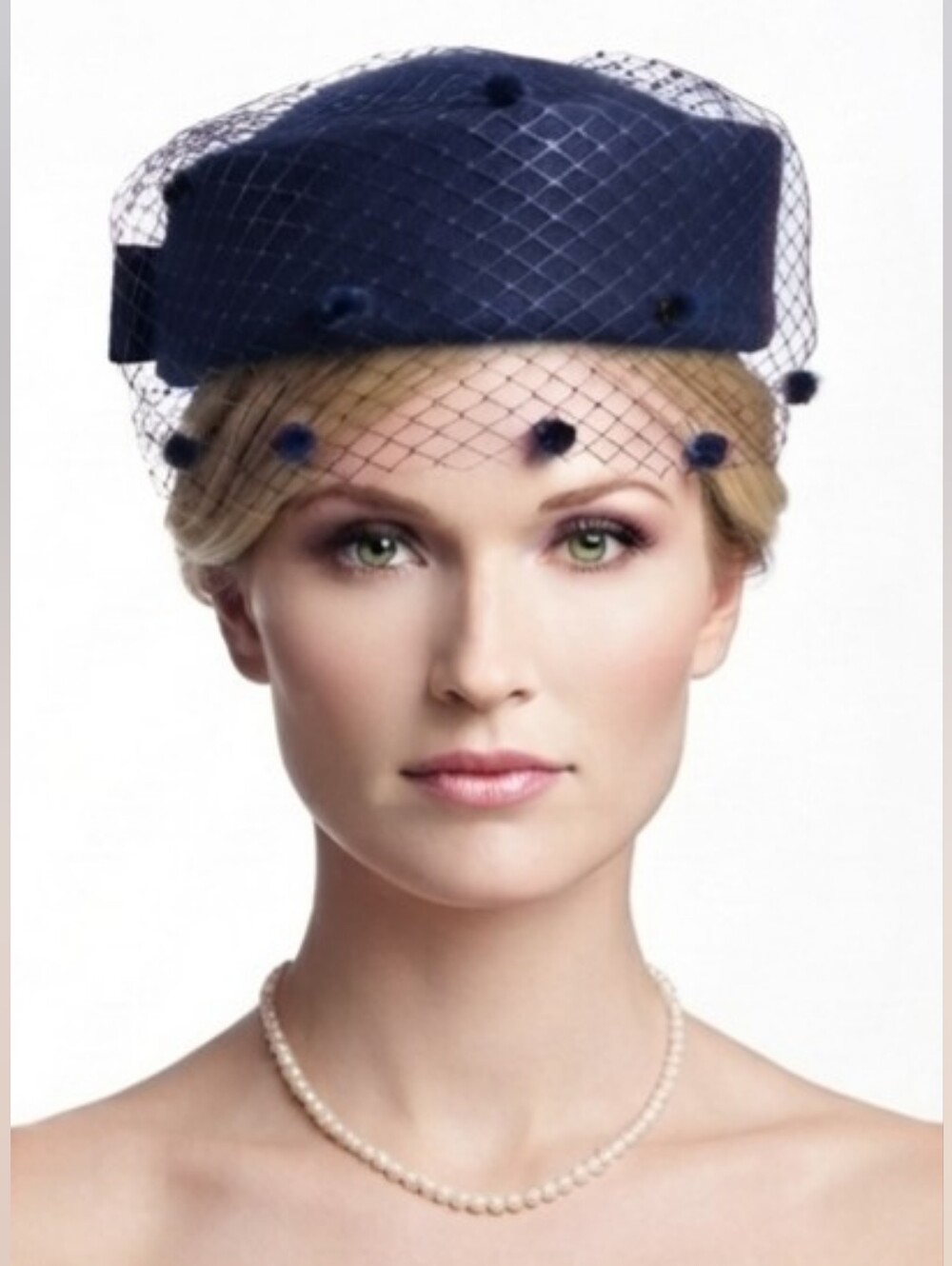 Beloved Millinery Classic Refined Navy Wool British Style Veiled Pillbox Hat